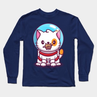 Cute Cat Astronaut With Ball Cartoon Long Sleeve T-Shirt